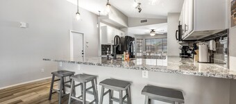 Sunny & stylish home with private pool, central AC, W/D & firepit