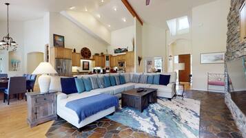 Smart TV, fireplace, DVD player, books