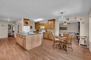 Fridge, microwave, oven, stovetop - Falls House: Private Riverfront Living Overlooking the North Fork at The Falls (Dora)