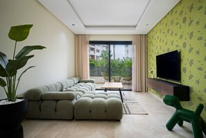 Living area - Modern 2BR Duplex in Bouskoura | Pool Access | Parking (Casablanca)