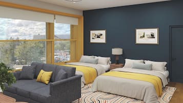 Junior studio suite, 2 queensize bedden | Een kluis op de kamer, een laptopwerkplek, een strijkplank/strijkijzer