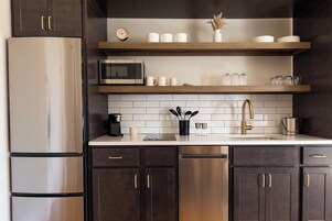Mini-fridge, microwave, stovetop, dishwasher