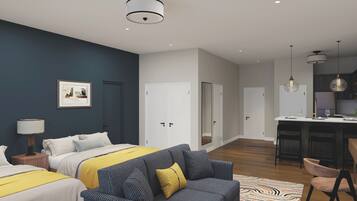 Safe på rommet, skrivebord for bærbar PC og strykejern/-brett