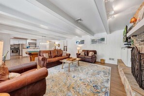 House, Multiple Beds, Hot Tub (LAKE Scenic Point) | Living area - Scenic Point - Private Lakefront Home w/ Dock, Fire Pit, Outside Shower & Hot tub (Goodview)