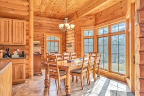 House, Multiple Beds, Hot Tub (LAKE Liberty Pines) | Dining - Liberty Pines - Lakefront Log Home, Swim Spa & Game Room (Moneta)