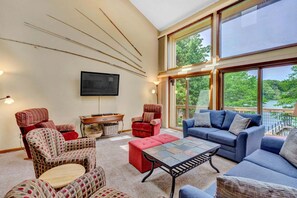 House, Multiple Beds, Hot Tub (LAKE Dancing Water) | Living area - Dancing Water - Sleeps 10, Private Dock, Game Room & Hot Tub (Moneta)