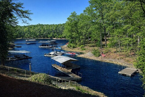 Lake Lanier Lake House with Private Dock Hot Tub Pet-friendly Game Room