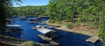 Lake Lanier Lake House with Private Dock Hot Tub Pet-friendly Game Room