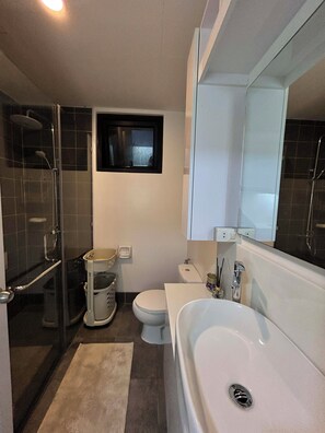 Shower, bidet, towels, toilet paper - Enjoyable condo with AC in vibrant Davao City (Davao City)