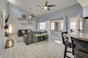 TV, fireplace - Water-View Deck! Lake Ozark Extended Stay (Lake Ozark)