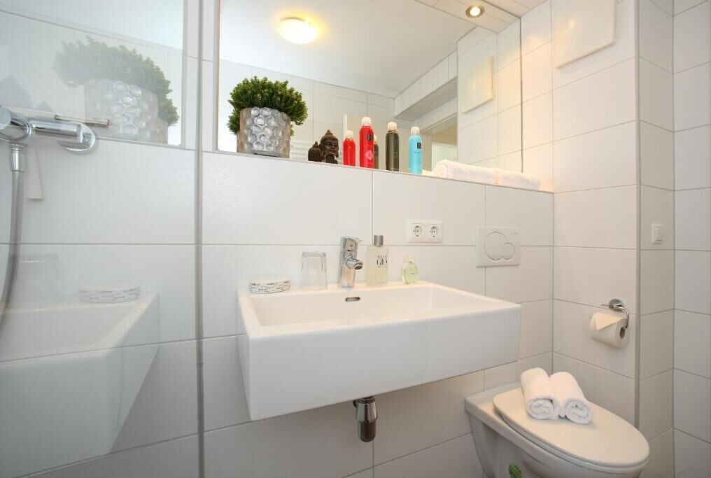 Apartment mit Bergblick, Balkon oder Terrasse | Badezimmer | Dusche, Haartrockner, Handtücher, Seife