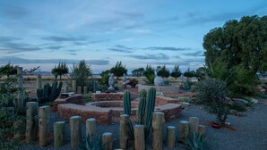 A desert garden with cacti and wooden posts. - SUN DOWN LODGE & CONFERENCE (Maletswai)