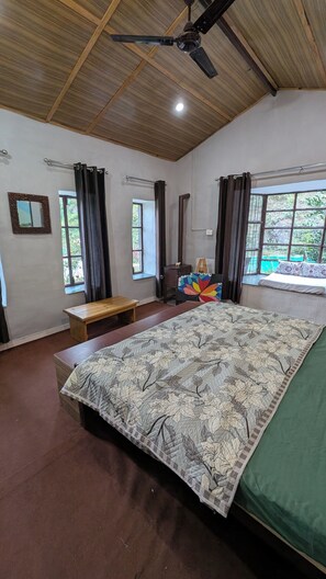 Superior Cottage, Patio, River View | Premium bedding, down comforters, memory foam beds, desk