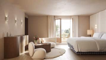 Suite, utsikt mot vingård | Sengetøy av topp kvalitet, minibarvarer (inkludert) og safe på rommet