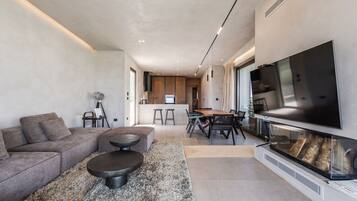 TV, fireplace