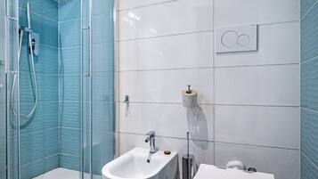 Shower, hair dryer, bidet, shampoo