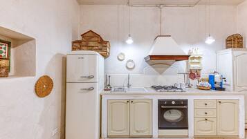 Fridge, oven, stovetop, coffee/tea maker
