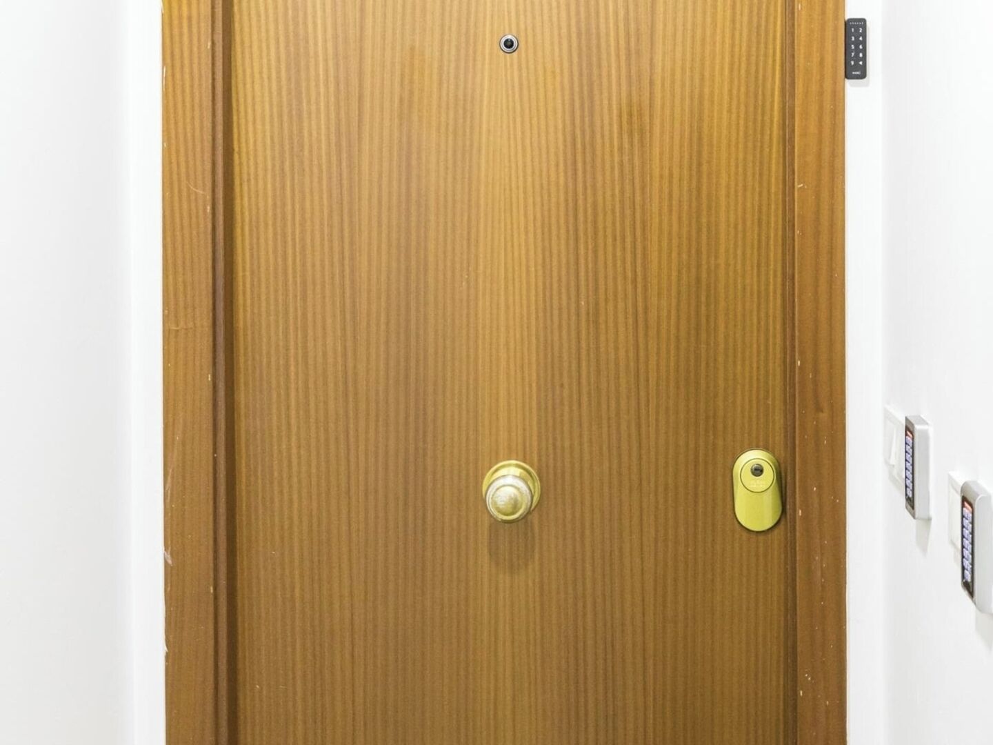 A wooden door with a keyhole and a lock.