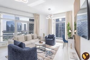 Luxury Apartment, Balcony, City View | Living area - Vogue | The Lofts near Burj Khalifa | Dubai Mall (Dubai)