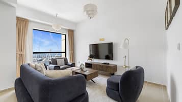 Appartamento Deluxe, balcone, vista mare | Area soggiorno