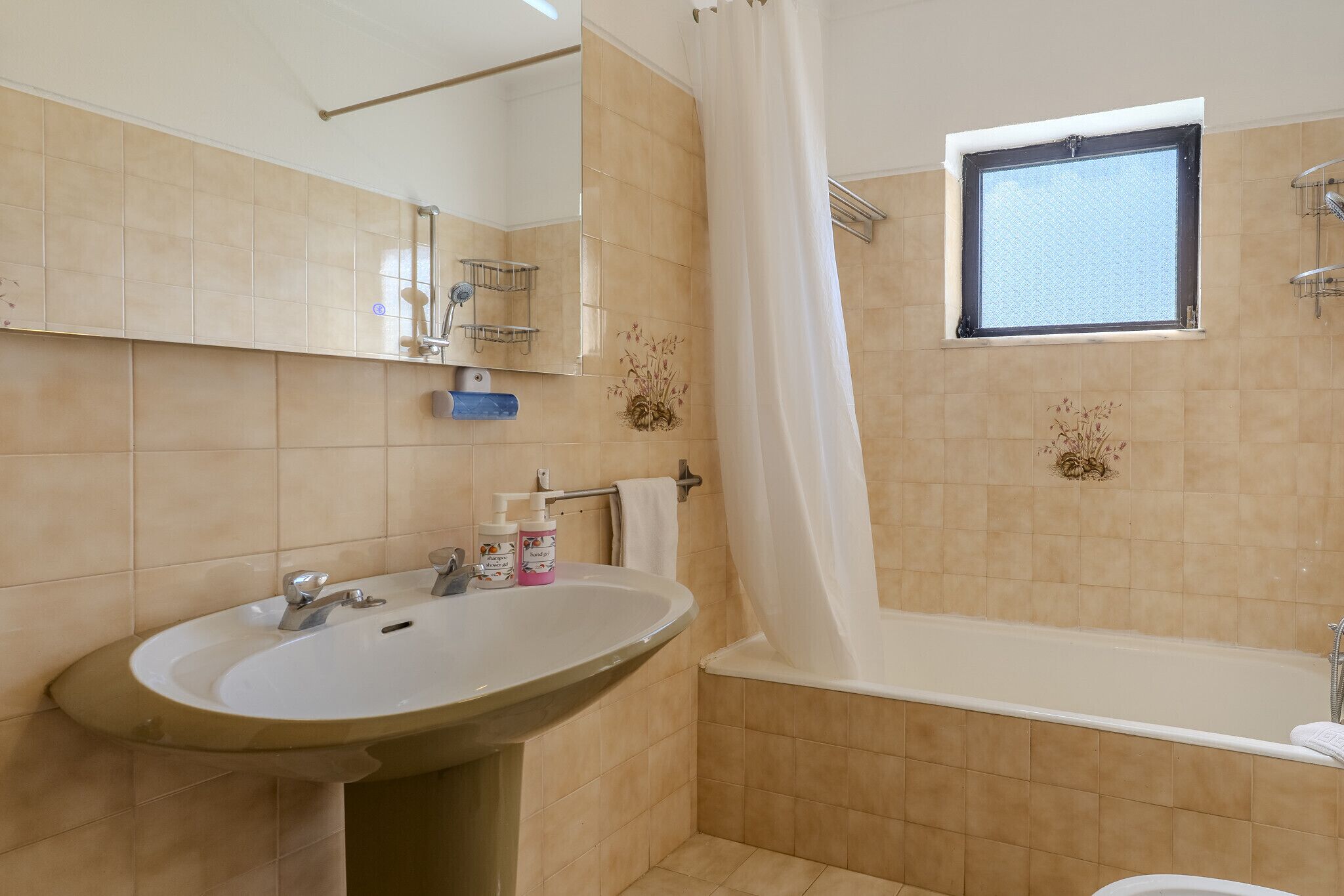 Secadora de cabello, bidet, toallas, jabón 