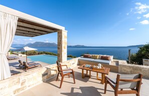 Terrace/patio - Elegant Waterfront Villa with Uninterrupted Ionian Views and Direct Sea Access (Meganissi)