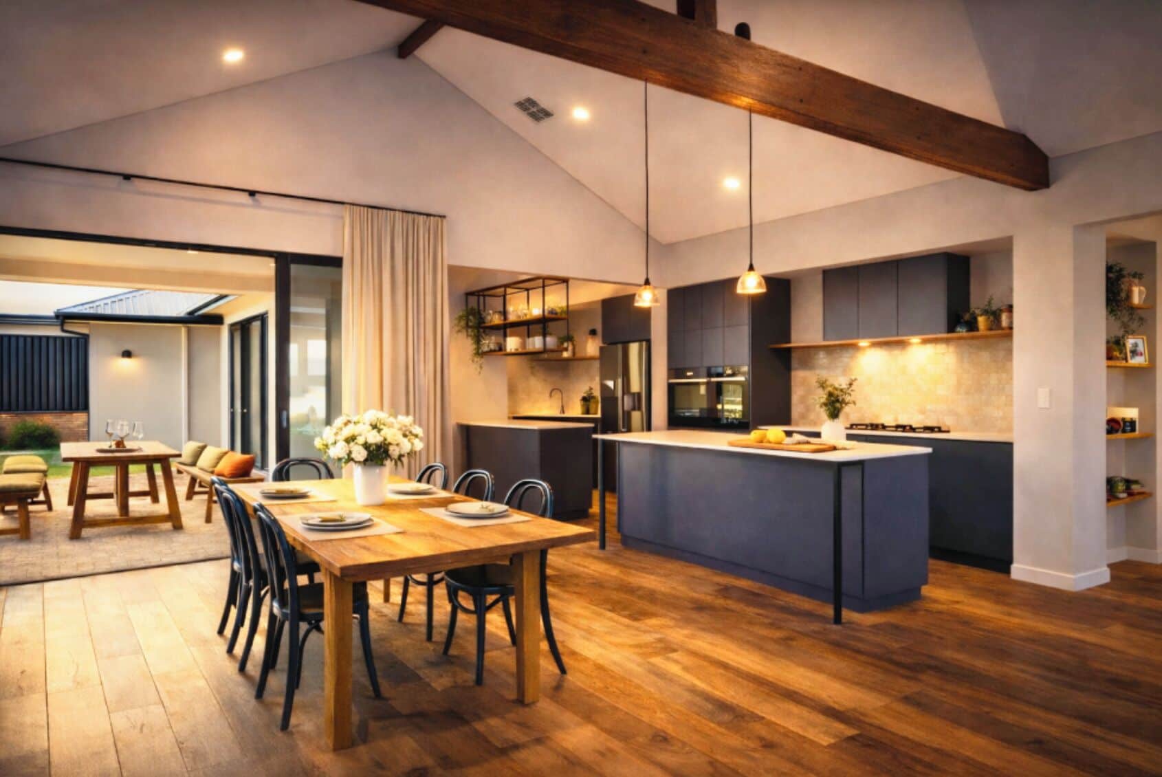 Perfect area for gathering: dining and kitchen area