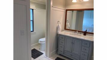 Hair dryer, towels, toilet paper