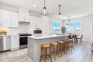 Fridge, microwave, oven, stovetop - 5BR Coastal Cottage w/ Pool, Elevator & Ocean Views built in 2022 (Emerald Isle)
