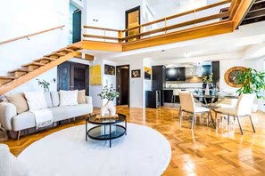 Living area - Rare Loft-Style 1BR - Walk to Beach - Marina Views (Dubai)