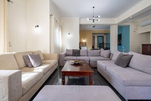 TV, fireplace - Leone Luxury Villa Georgia (Zakynthos)
