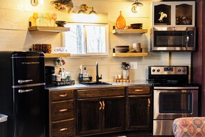 Frigorífico, microondas, horno y placa de cocina