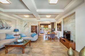 TV, fireplace, books, offices - Sunny Exclusive Tria (Chaniotis)