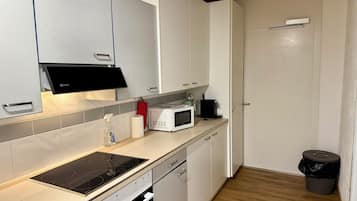 Departamento familiar, 3 habitaciones, baño privado, vista a la ciudad | Cocina privada | Refrigerador con congelador, microondas, horno y parrilla de estufa
