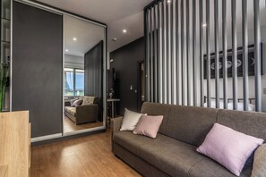 Perhestudiosviitti, kaupunkinäköala | Oleskelualue