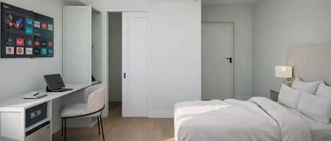 In-room safe, desk, laptop workspace, soundproofing