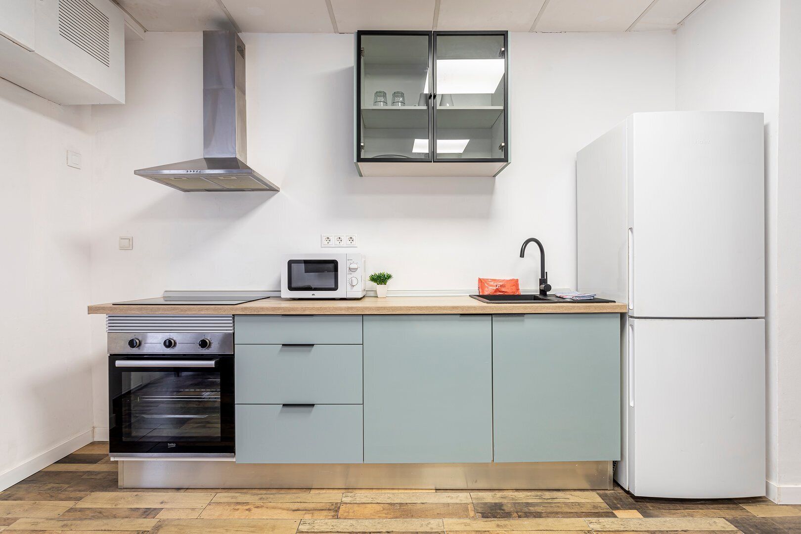 Fridge, microwave, oven, coffee/tea maker