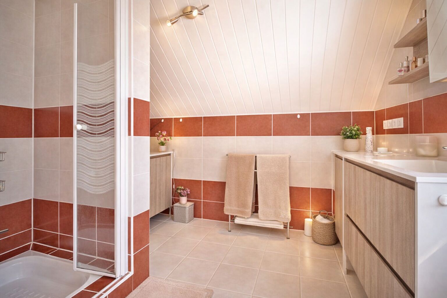 Douche, sèche-cheveux, bidet, papier toilette
