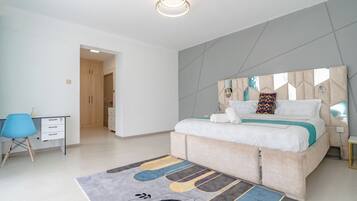 Individually decorated, individually furnished, desk, laptop workspace