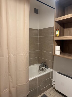 Hair dryer, towels, toilet paper