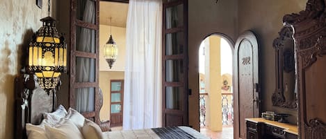 Luxury Double Room, Patio, Courtyard View | Desk, laptop workspace, blackout drapes, iron/ironing board