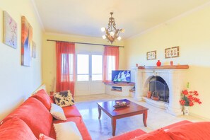 TV, fireplace, books - Villa Eftihia in Nymfes (Nymfes)