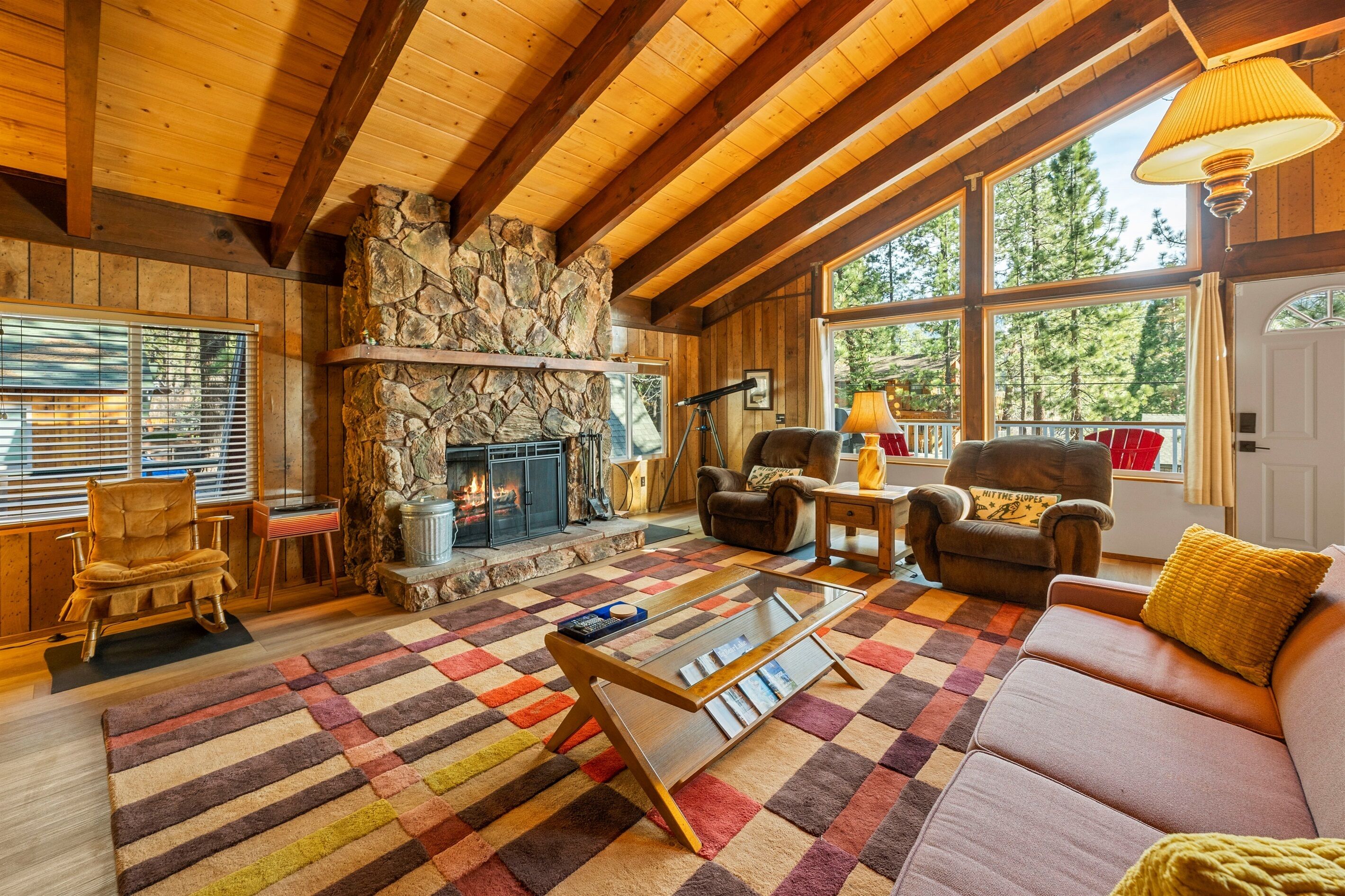 Smart TV, fireplace, DVD player, books