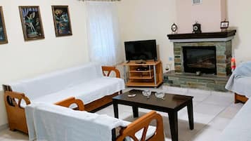 TV, fireplace