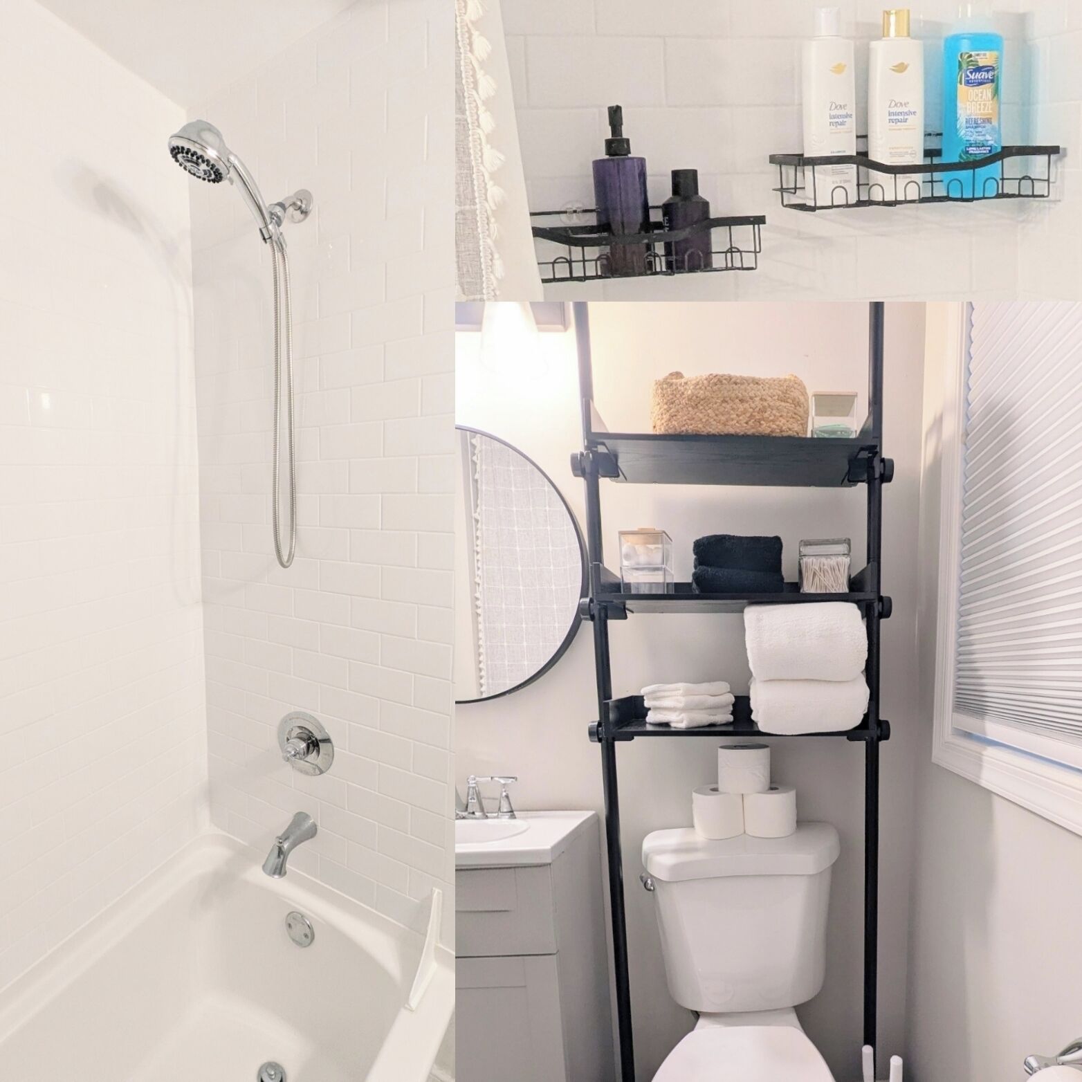 Secador de cabelo, toalhas de banho, sabonete, shampoo