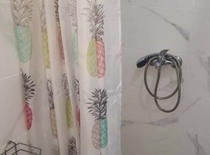 Regadera, secadora de cabello, toallas 