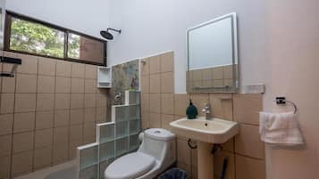 Baignoire et douche séparées, sÚche-cheveux, serviettes fournies, savon