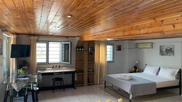 1 habitación, tabla de planchar con plancha y cuna de viaje