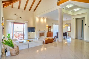 TV, fireplace, books, offices - Utopia Beach Villa in Ionian Islands (Ionian Islands)