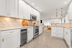 Fridge, microwave, oven, stovetop - Coastal Chic Retreat | Pool Construction Discount (Delray Beach)
